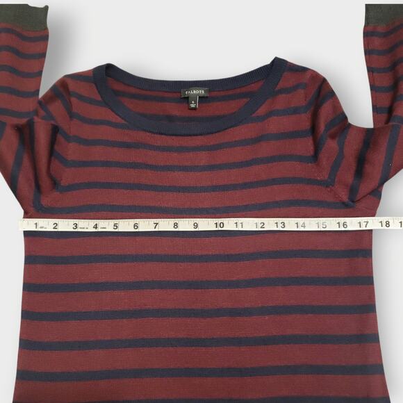 Talbots Wool Blend Striped Sweater Dress Burgundy Blue Sz Small Fall Business - Picture 8 of 11
